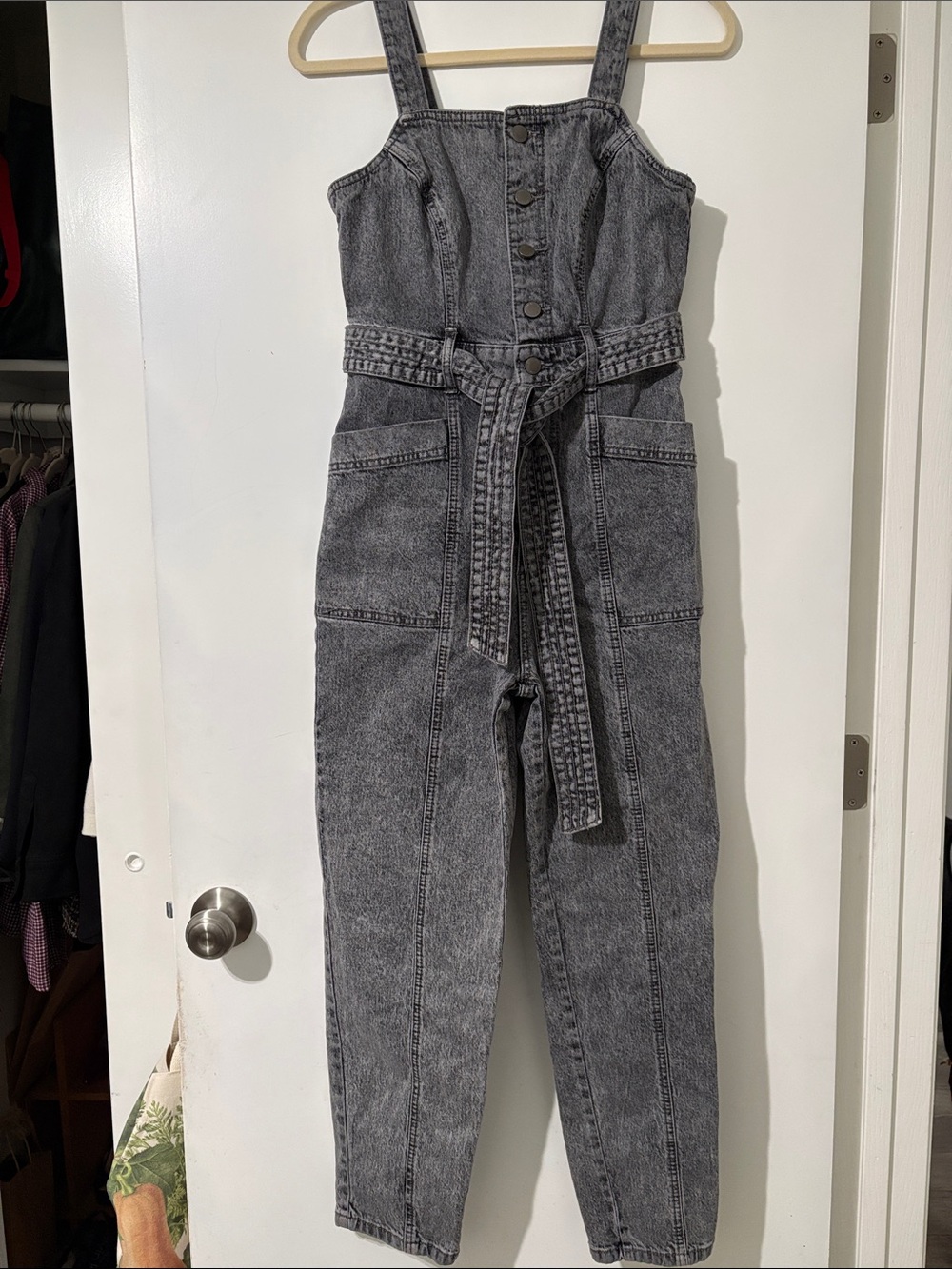 Women's Washed Black Denim Jumpsuit Overalls